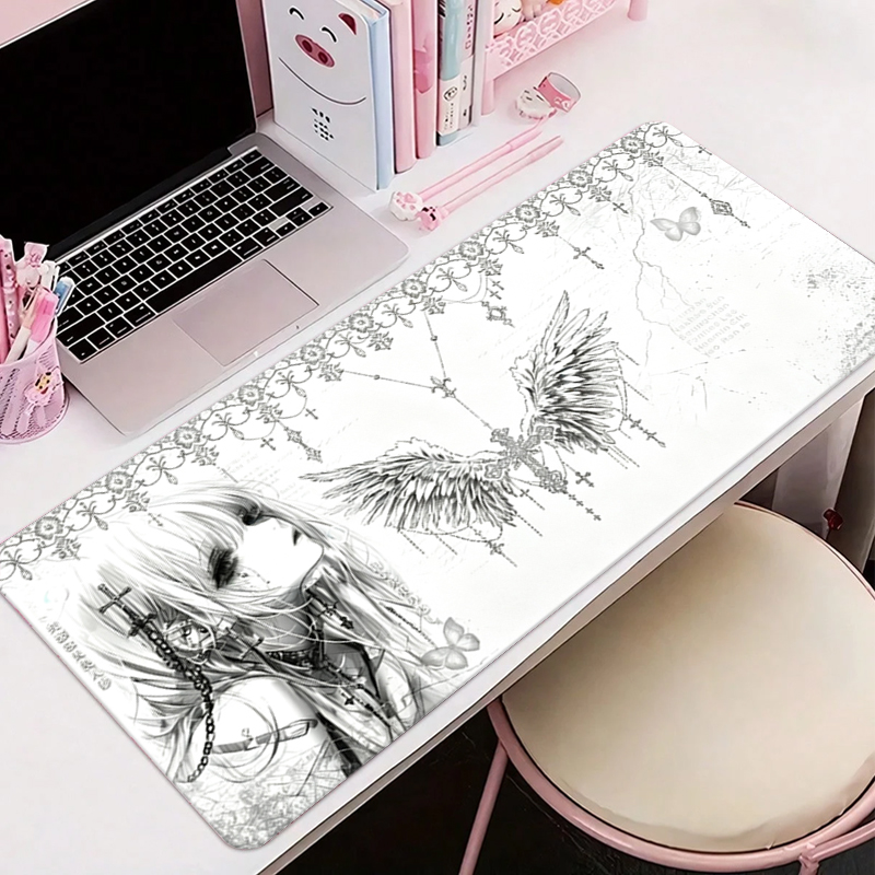 Esports Gaming Mouse - Leather Mousepad Black White Anime Aesthetics