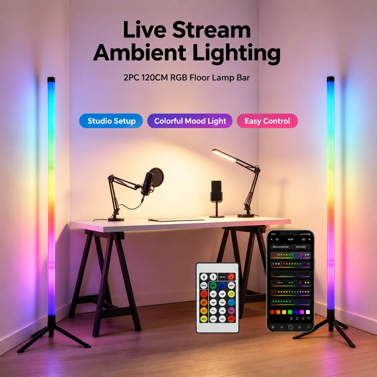 2PCS 120CM RGB Floor Lamp, Sou - Esports In Gaming 评论和价格