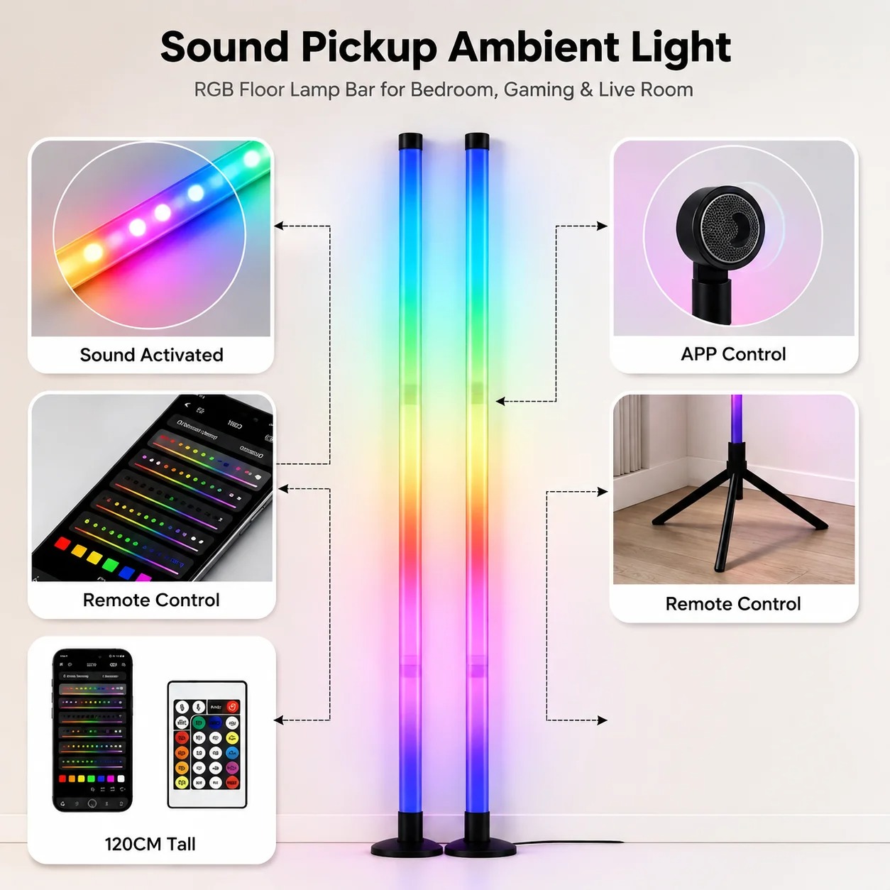 2PCS 120CM RGB Floor Lamp, Sou - Esports In Gaming 评论和价格